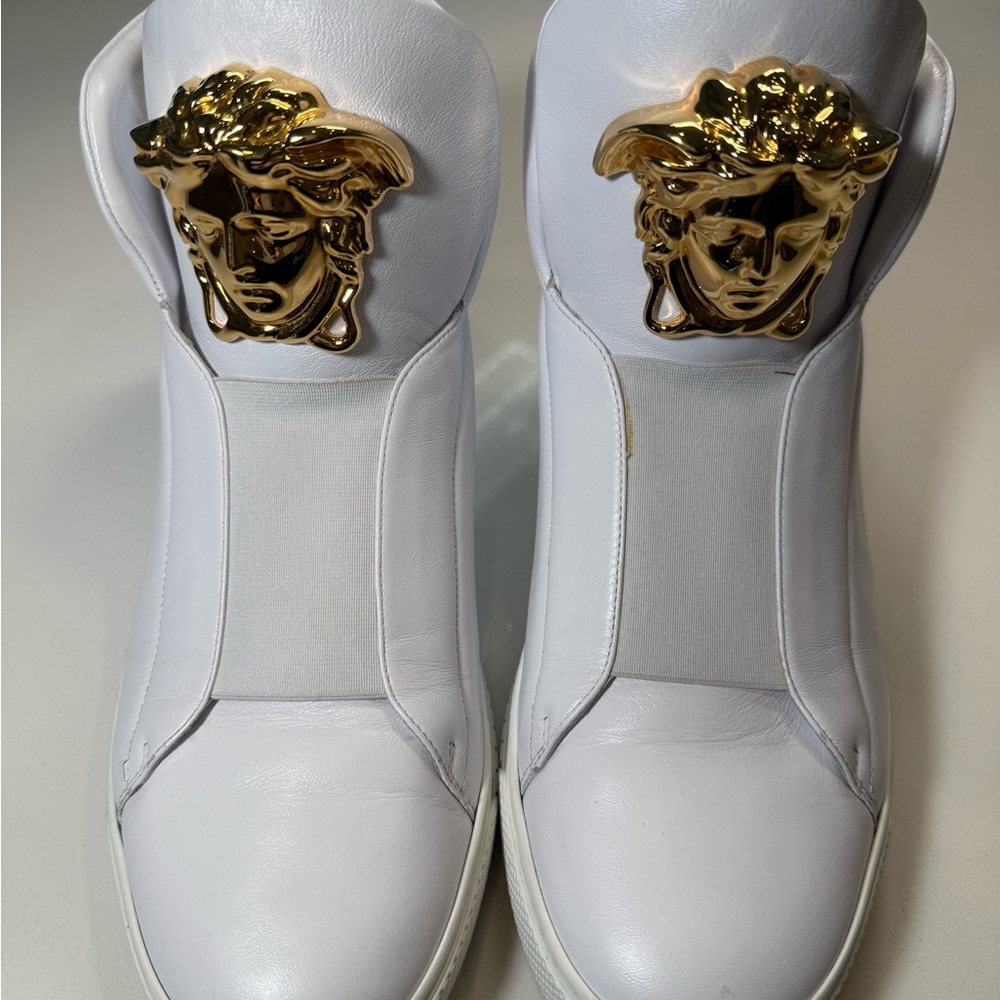 Versace White and Gold Medusa Sneakers